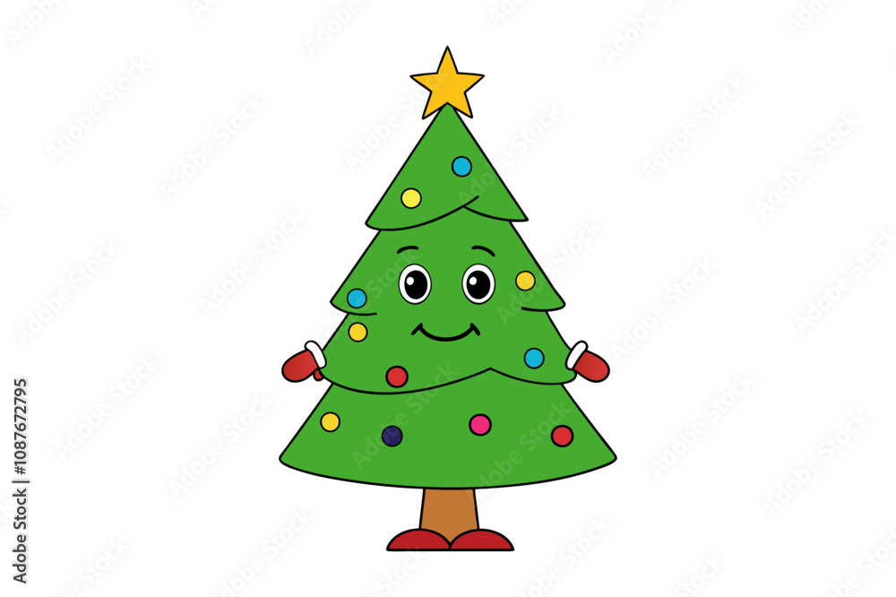 cartoon christmas tree isolated on white background vector happy merry christmas day Illustration. cartoon christmas tree isolated on white background vector happy merry christmas day Illustration.