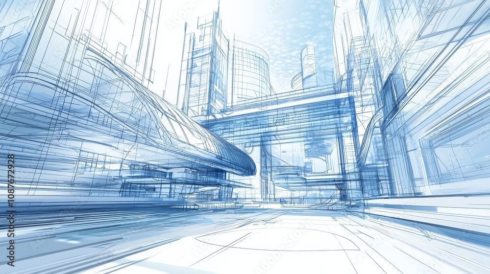 A futuristic cityscape illustrated in blueprints, showcasing intricate architectural designs and structures in a dynamic perspective. A futuristic cityscape illustrated in blueprints, showcasing intricate architectural designs and structures in a dynamic perspective.