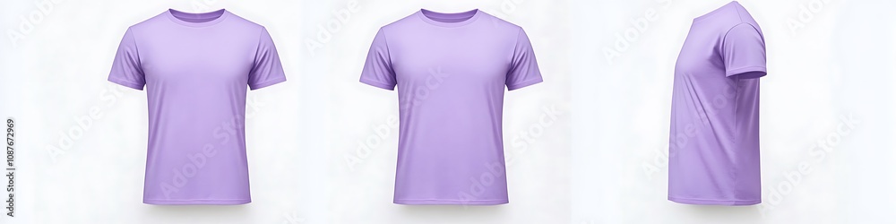 Side view of a lavender round neck t-shirt, clean white background mockup for artwork; Side view of a lavender round neck t-shirt, clean white background mockup for artwork;