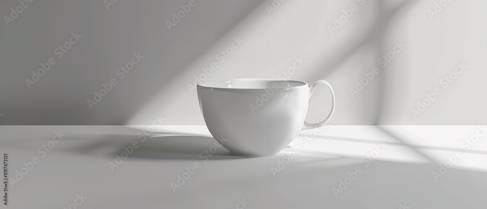 Minimal Tea Cup Design with White Backdrop, Generative Ai.