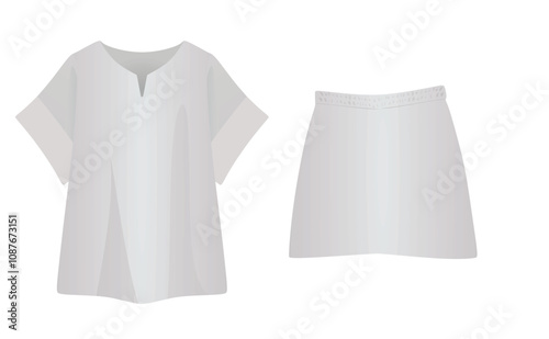 Woman v neck t shirt and skirt. vector