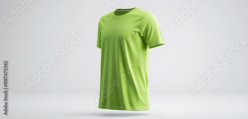 Side view of a lime green round neck t-shirt mockup isolated on a plain white background;