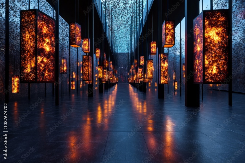 Fototapeta premium A magical library where adults are studying glowing books that float in mid-air, with shimmering light illuminating the space