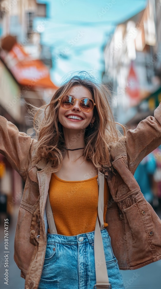 Fototapeta premium Cheerful happy woman enjoying shopping