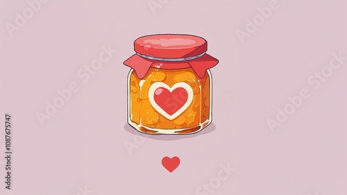  Illustration of a Jar of Marmalade with Pink Heart on the Label, Sweet and Whimsical Design