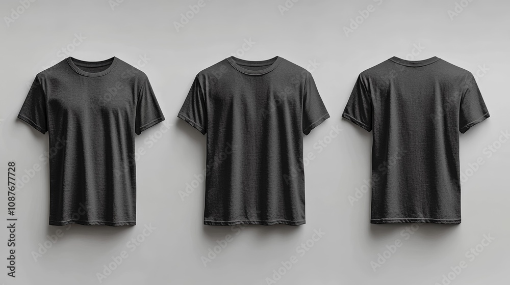 Charcoal Sleeveless T-Shirt Mockup Front Side Back Views. Generative AI Charcoal Sleeveless T-Shirt Mockup Front Side Back Views. Generative AI