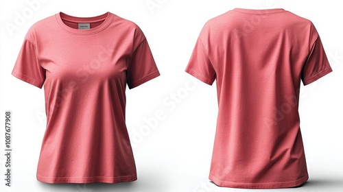 Peach Women's T-shirt Mockup on White Background. Generative AI