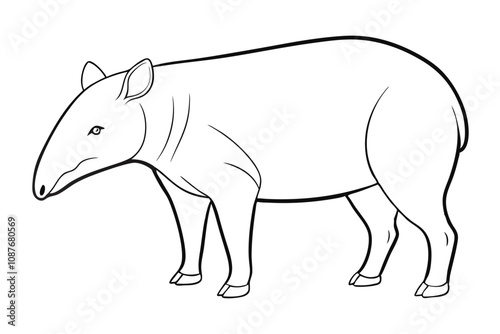 Line Drawing of a Tapir Artistic Animal Illustration