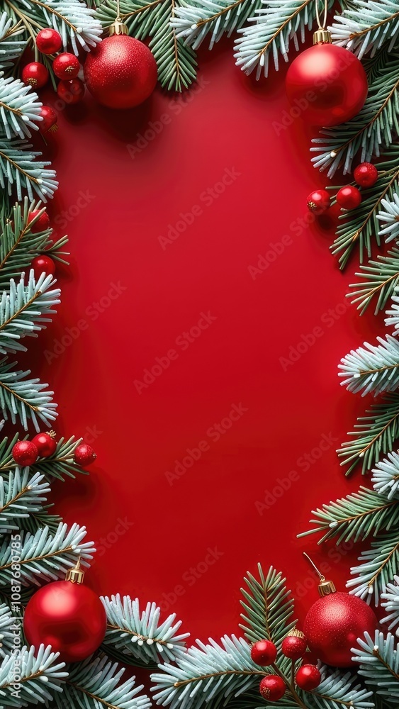 red christmas background with fir branches and decorations red christmas background with fir branches and decorations