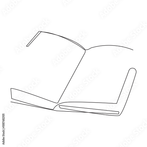 Continuous one line drawing of open book with flying pages on white background. 