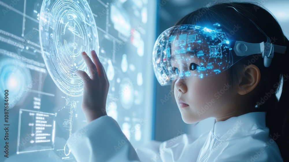 Child using augmented reality technology in a modern classroom interactive learning futuristic environment close-up view innovation Child using augmented reality technology in a modern classroom interactive learning futuristic environment close-up view innovation