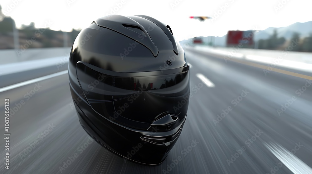 Fototapeta premium Motorcycle helmet over isolate on highway background with clipping path