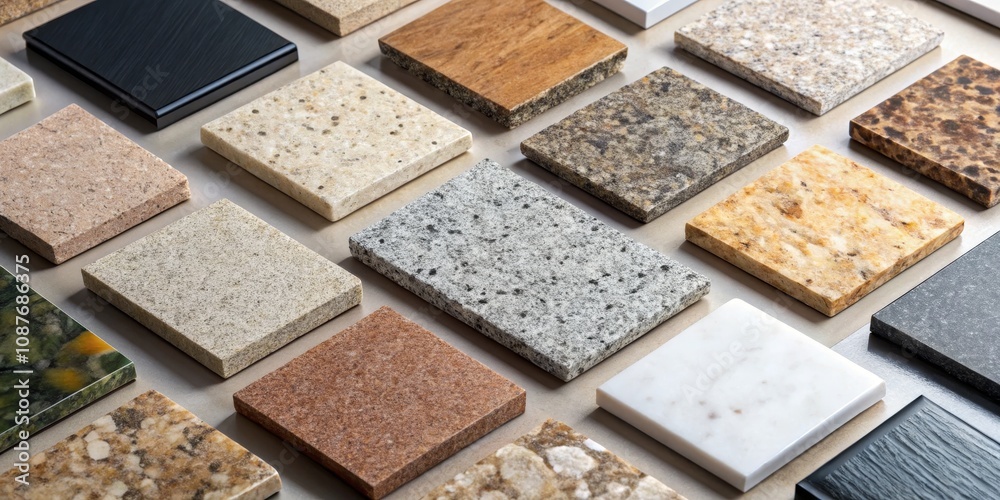 Flatlay of Square Granite Samples Composition, Texture, and Color Variety, countertop, material Countertop Materials, Granite Samples Flatlay of Square Granite Samples Composition, Texture, and Color Variety, countertop, material Countertop Materials, Granite Samples