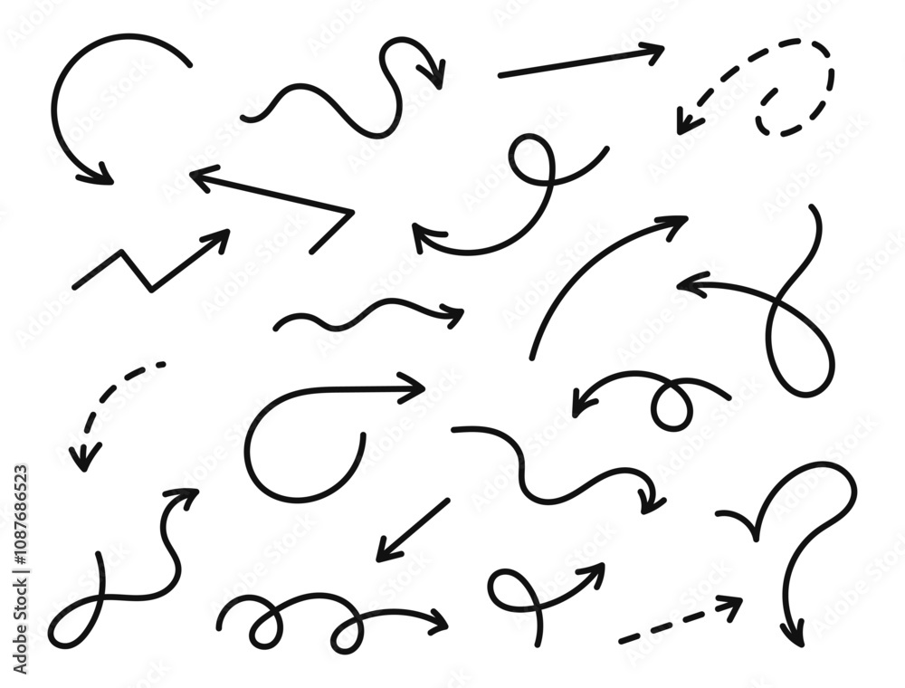 This is a collection featuring handdrawn black arrows designed in a charming doodle style This is a collection featuring handdrawn black arrows designed in a charming doodle style