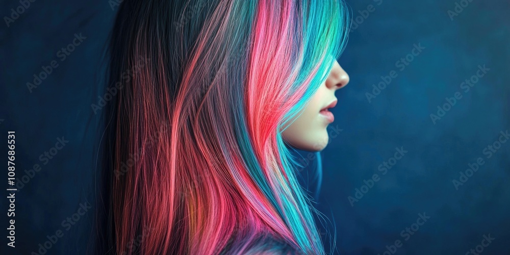 Girl with long hair featuring colorful strands in an ombre style. The ombre effect creates a striking visual with the girl s long hair, showcasing the vibrant dyed strands beautifully. Girl with long hair featuring colorful strands in an ombre style. The ombre effect creates a striking visual with the girl s long hair, showcasing the vibrant dyed strands beautifully.
