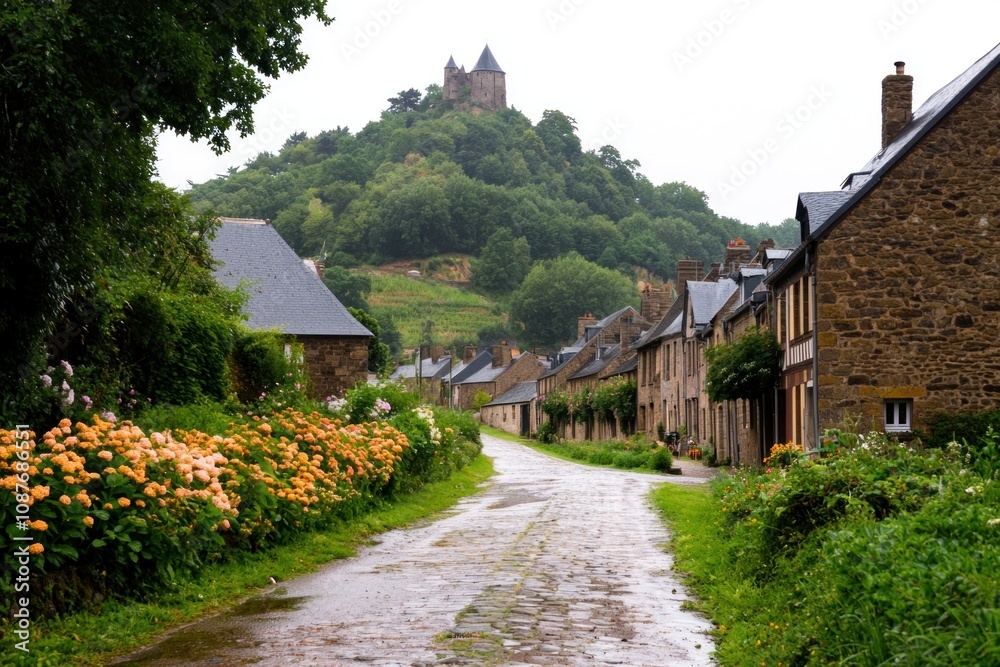 Fototapeta premium A small town with a road that runs through it