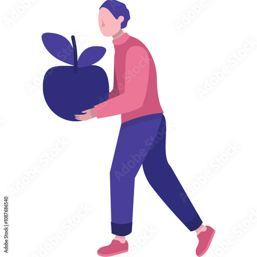 Man carrying apple vector healthy food icon