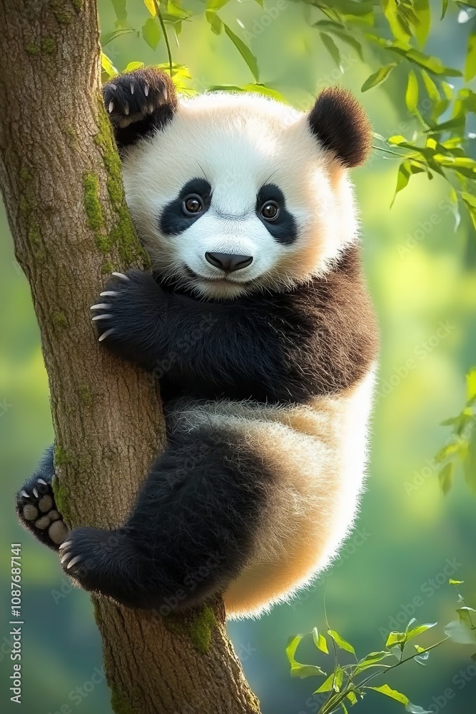 Obraz premium A cute panda hanging from a tree