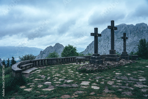 Urkiola lookout of the three crosses in Basque Country, Spain. photo