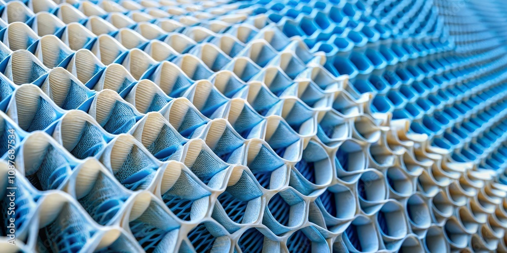 Obraz premium Abstract Blue and White Honeycomb Structure Close-up Macro Photography, Architectural Design, 3D Pattern Abstract Texture, Geometric Pattern