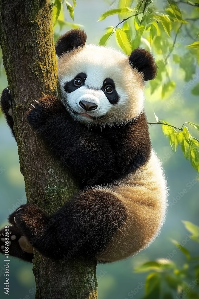 Obraz premium A cute panda hanging from a tree