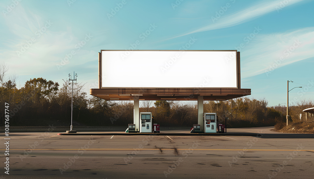 Empty billboard on modern gas station outdoors, space for design Empty billboard on modern gas station outdoors, space for design