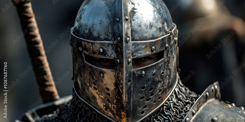 Ancient metal armor helmet represents the fierce nature of warriors and champions in historical battles, showcasing the artistry and design of ancient medieval combat gear. Ancient metal armor helmet represents the fierce nature of warriors and champions in historical battles, showcasing the artistry and design of ancient medieval combat gear.