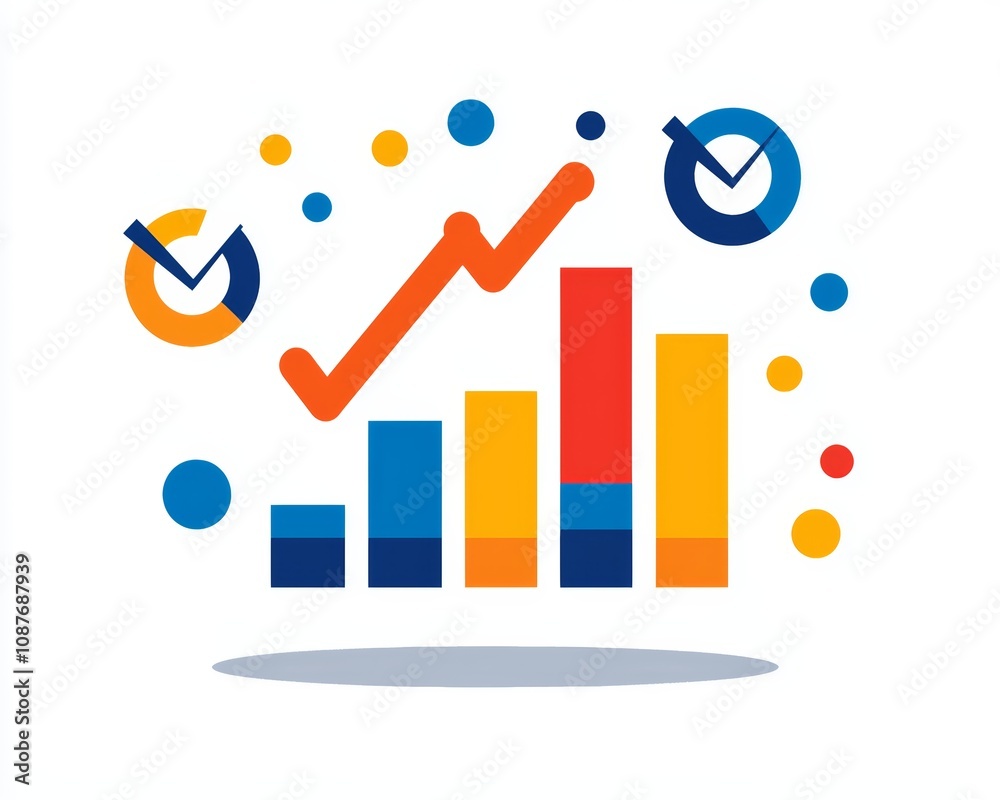 A colorful graphic depicting a rising bar chart with checkmarks and dots, symbolizing growth, progress, and analytics. A colorful graphic depicting a rising bar chart with checkmarks and dots, symbolizing growth, progress, and analytics.