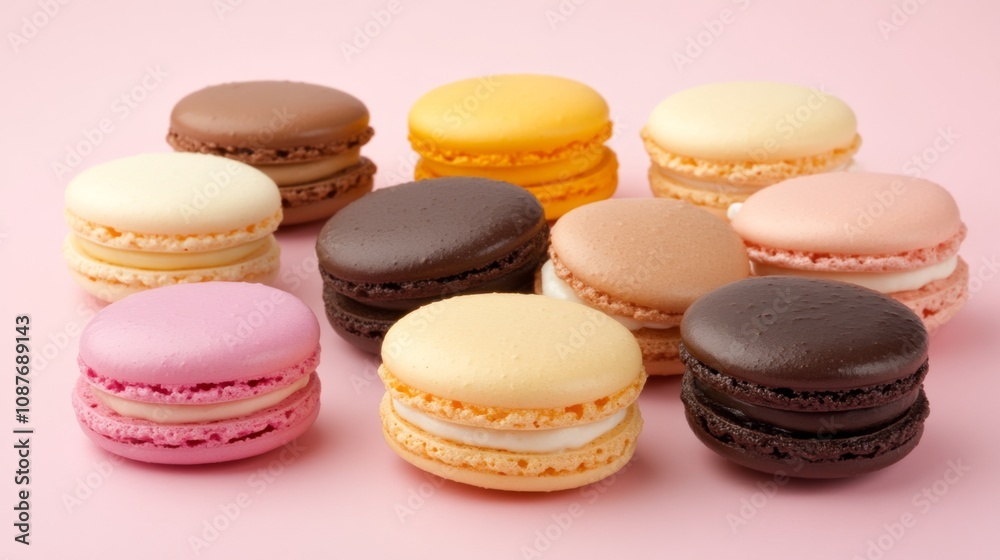 Colorful Macarons on Pink Background: A Delightful Treat Colorful Macarons on Pink Background: A Delightful Treat