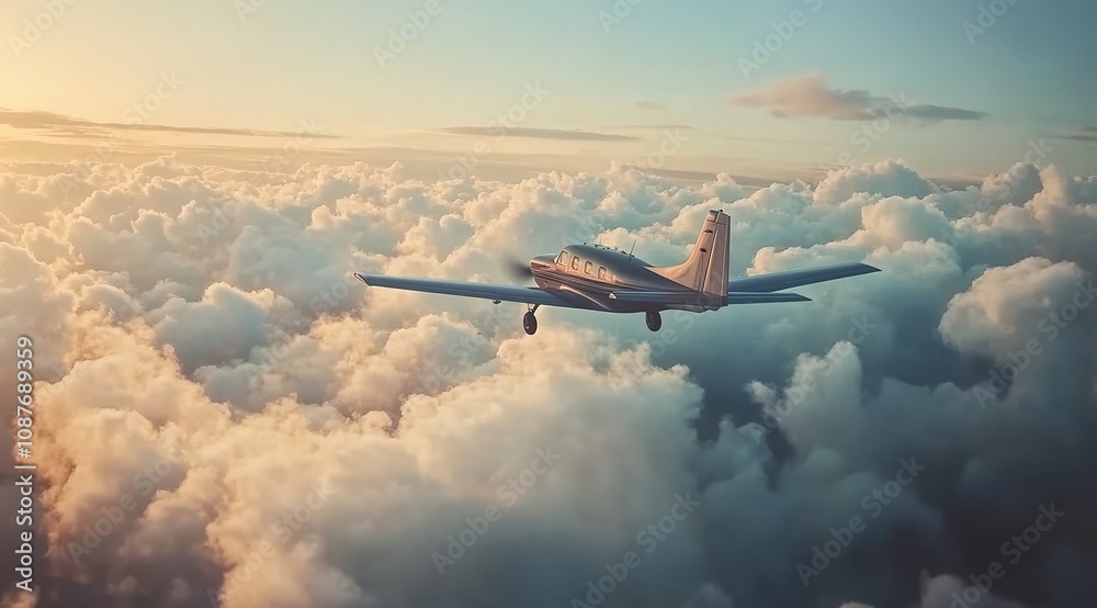A small airplane flying through the clouds A small airplane flying through the clouds