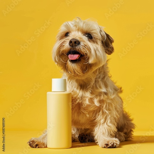 Adorable Yorkshire Terrier with Pet Shampoo. Ai generated images photo