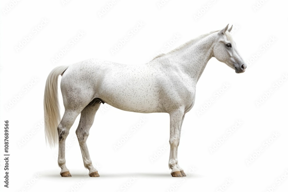 Mixed breed of Spanish and Arabian Full body horse, 8 years old, portrait standing against white background Mixed breed of Spanish and Arabian Full body horse, 8 years old, portrait standing against white background
