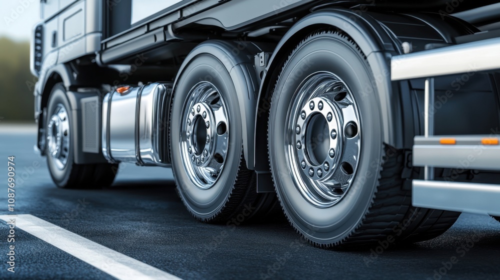 Side angle of a trucks structure, highlighting detailed metal chassis and industrial features Side angle of a trucks structure, highlighting detailed metal chassis and industrial features
