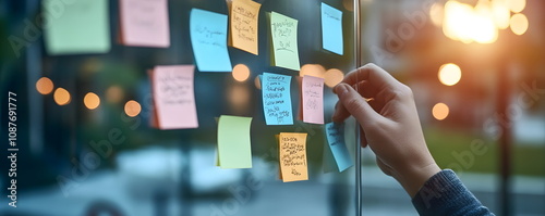 Organizing Colorful Sticky Notes on Glass Board