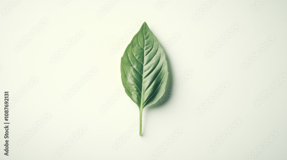 Obraz premium Close-up of a Single Green Leaf on White Background