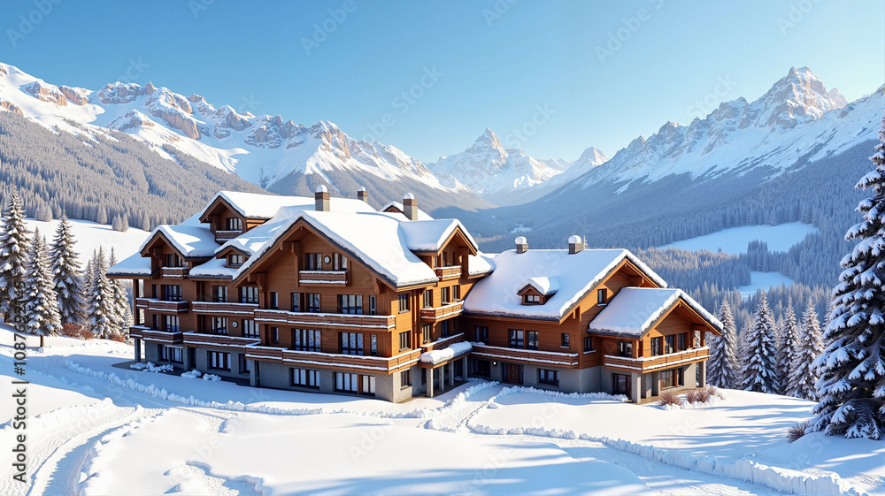 Mountain chalets covered in snow Mountain chalets covered in snow
