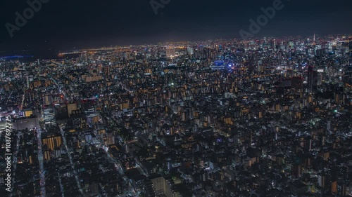 墨田区と江東区、東京湾岸エリアのタイムラプスの夜景