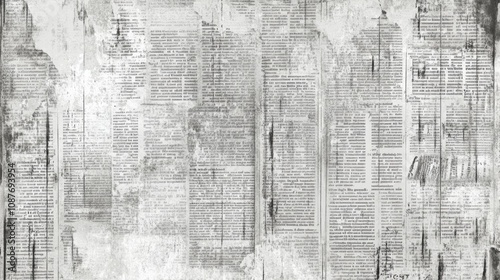 Grunge vintage background featuring the texture of aged newspaper paper with worn and weathered details.