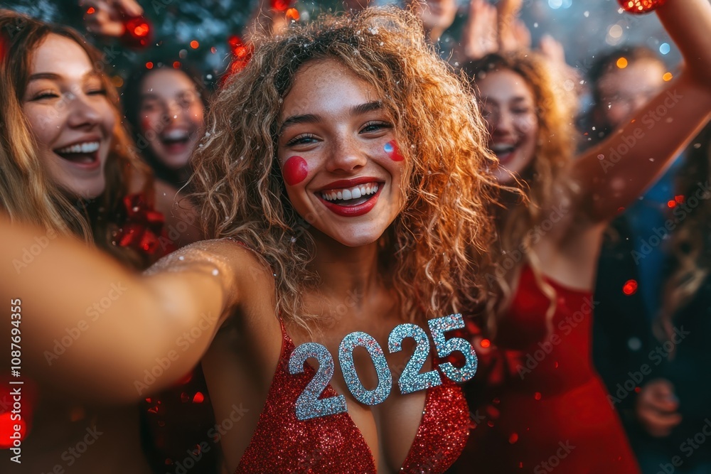 Diverse group of friends celebrating with 