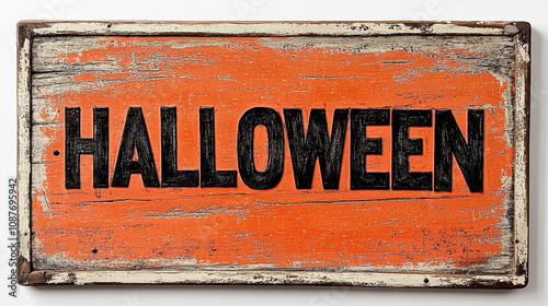 Rustic Halloween Sign  Orange Wood  Vintage  Autumn  Fall  Spooky  Party Decoration  Octob photo