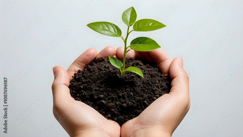 Tender hands carefully cradle a young sprout emerging from rich soil, symbolizing growth, nurture, and environmental consciousness. Tender hands carefully cradle a young sprout emerging from rich soil, symbolizing growth, nurture, and environmental consciousness.