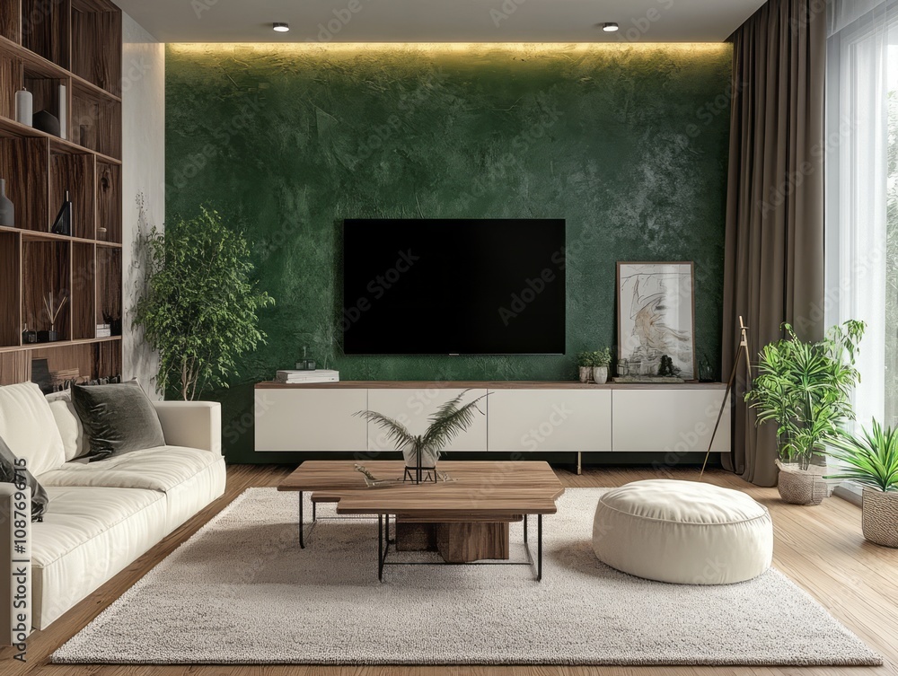 Modern Living Room Design With Green Accent Wall Modern Living Room Design With Green Accent Wall