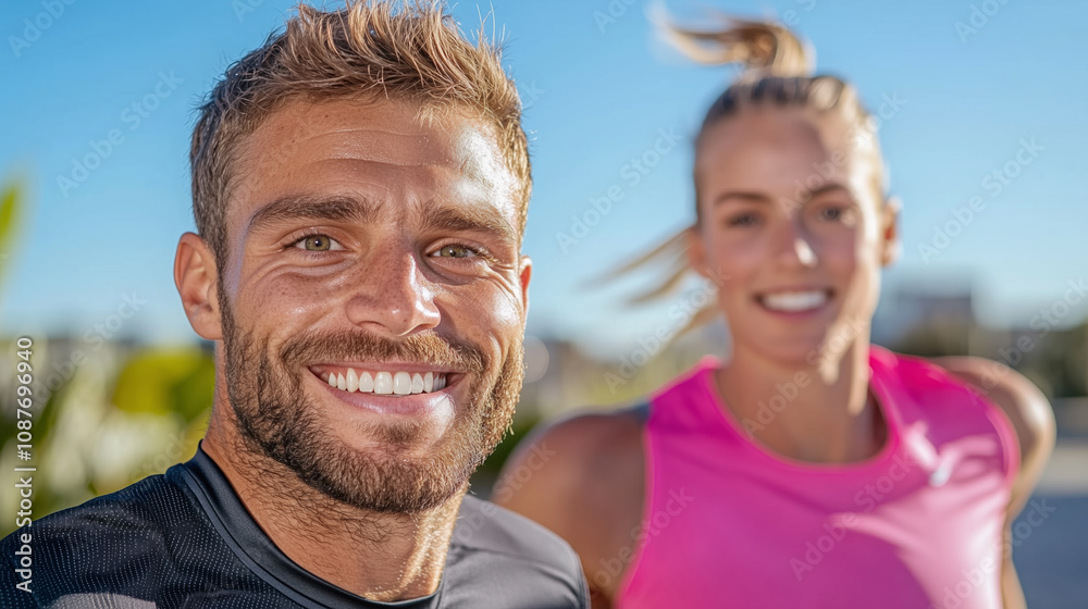 Athletes Smile During a Sunny Outdoor Workout Session in a Vibrant Park, Showcasing Their Healthy Lifestyle and Fitness Enthusiasm Together Athletes Smile During a Sunny Outdoor Workout Session in a Vibrant Park, Showcasing Their Healthy Lifestyle and Fitness Enthusiasm Together
