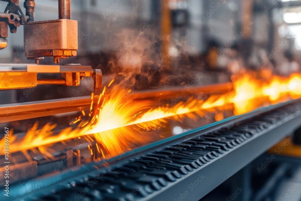 A machine is melting metal with a lot of heat A machine is melting metal with a lot of heat