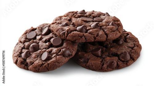 Delicious chocolate chip cookies stacked neatly on a white background