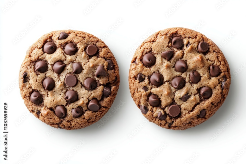 Freshly baked chocolate chip cookies on a white background Freshly baked chocolate chip cookies on a white background