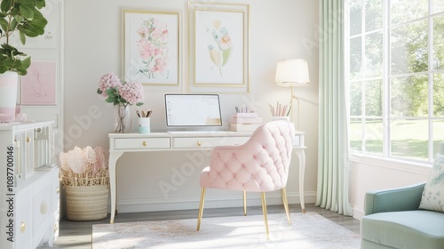 Elegant Pink Home Office Workspace Design Decor