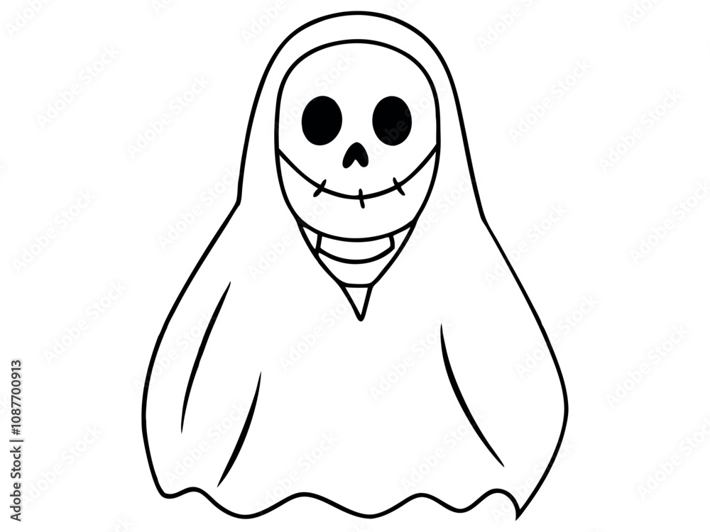 Smiling halloween skeleton line art vector illustration Smiling halloween skeleton line art vector illustration