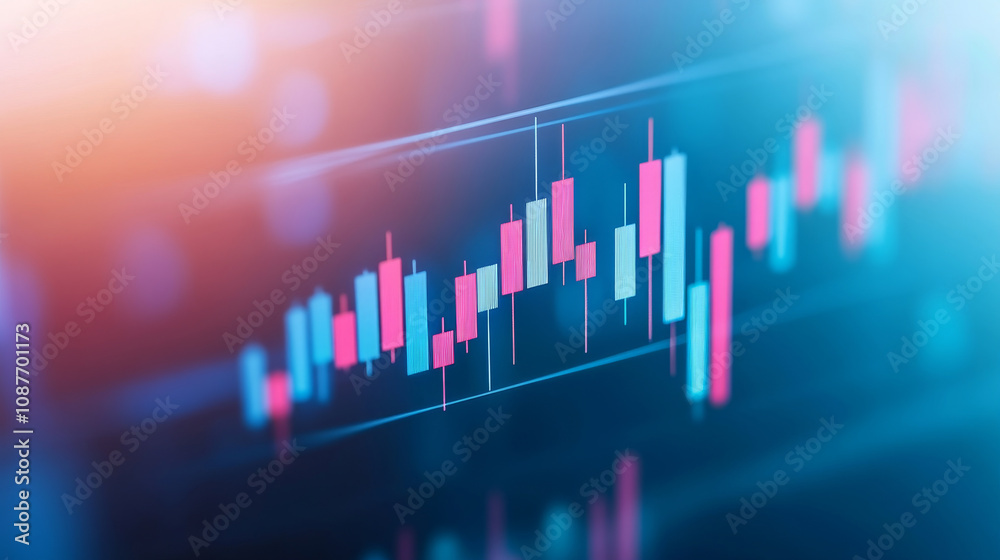 Colorful financial chart with glowing candlesticks Colorful financial chart with glowing candlesticks