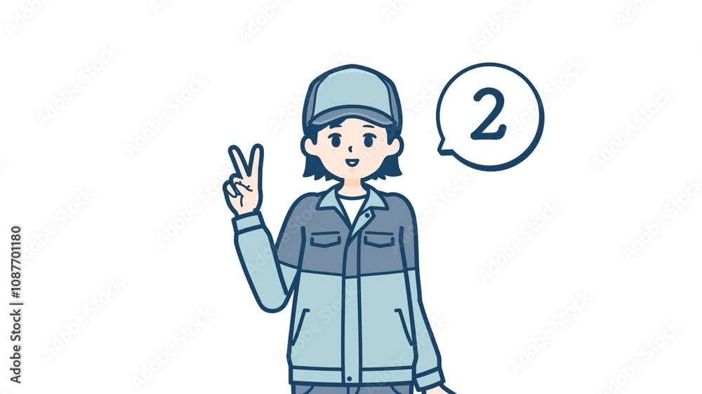 Delivery woman_hand sign countdown_with alpha channel Delivery woman_hand sign countdown_with alpha channel
